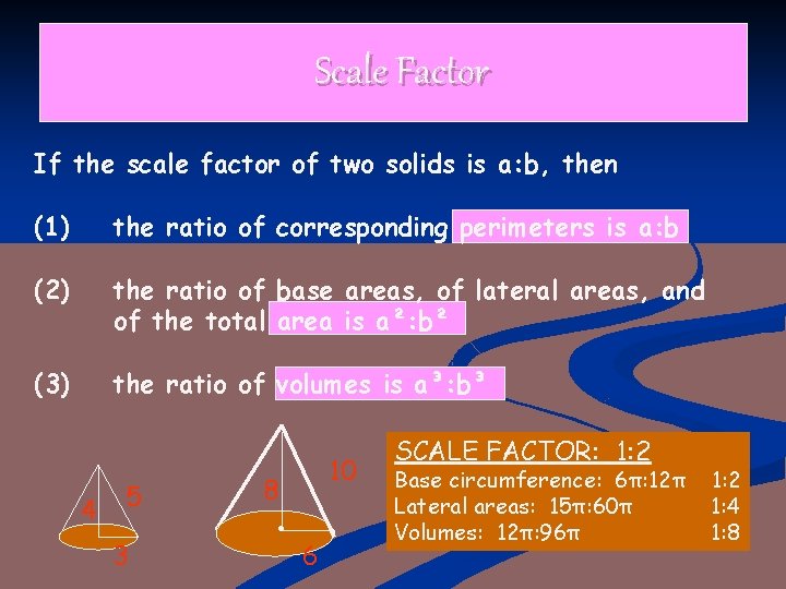 Scale Factor If the scale factor of two solids is a: b, then (1)