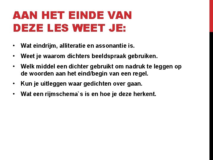 POZIE GEDICHTEN AAN HET EINDE VAN DEZE LES