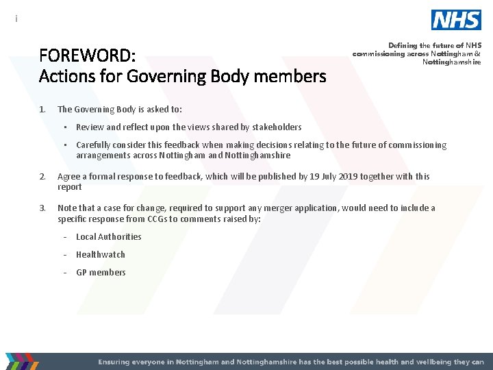 i FOREWORD: Actions for Governing Body members 1. Defining the future of NHS commissioning