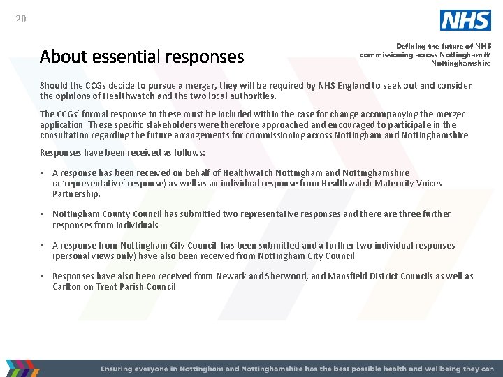 20 About essential responses Defining the future of NHS commissioning across Nottingham & Nottinghamshire