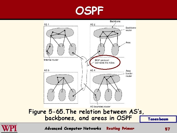 OSPF Figure 5 -65. The relation between AS’s, backbones, and areas in OSPF Advanced