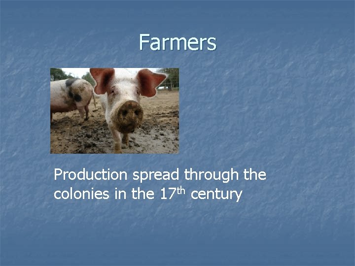 Farmers Production spread through the colonies in the 17 th century 