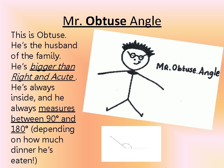 Mr. Obtuse Angle This is Obtuse. He’s the husband of the family. He’s bigger