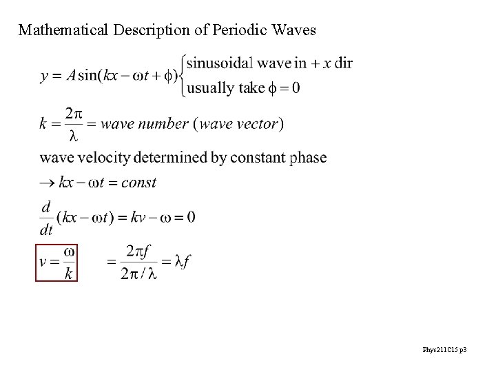 Mathematical Description of Periodic Waves Phys 211 C 15 p 3 