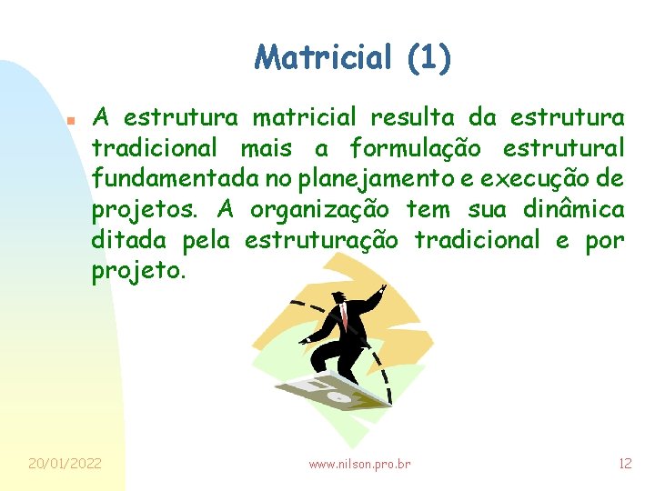 Matricial (1) n A estrutura matricial resulta da estrutura tradicional mais a formulação estrutural