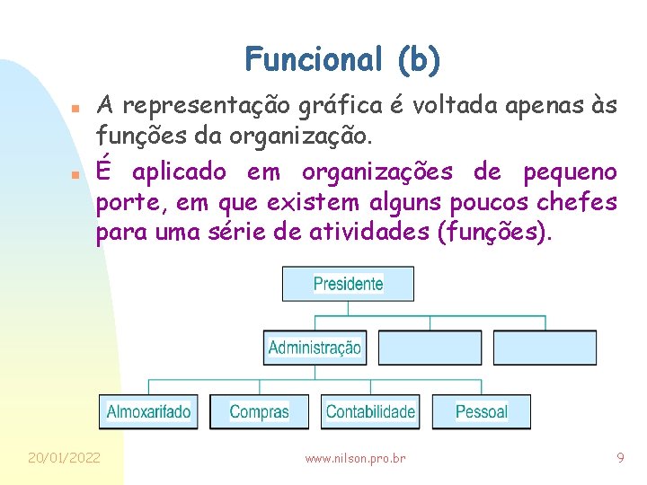 Funcional (b) n n A representação gráfica é voltada apenas às funções da organização.