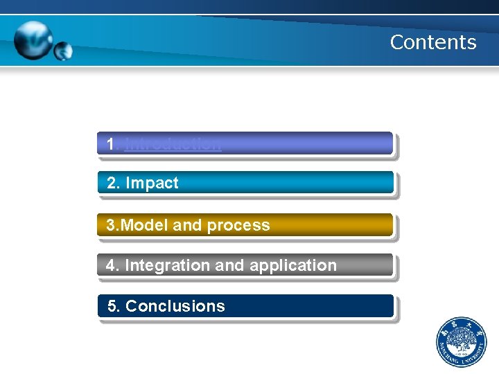Contents 1. Introduction 2. Impact 3. Model and process 4. Integration and application 5.