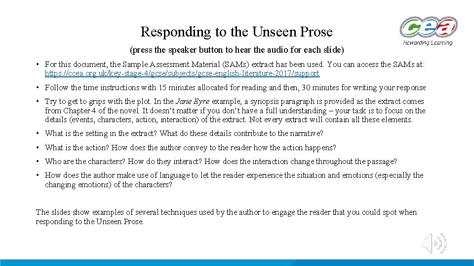 Responding to the Unseen Prose (press the speaker button to hear the audio for