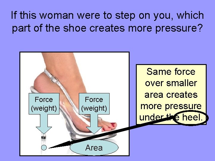 If this woman were to step on you, which part of the shoe creates