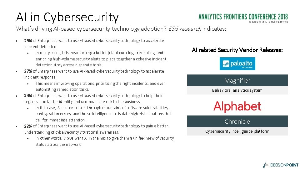AI in Cybersecurity What’s driving AI-based cybersecurity technology adoption? ESG research indicates: 29% of