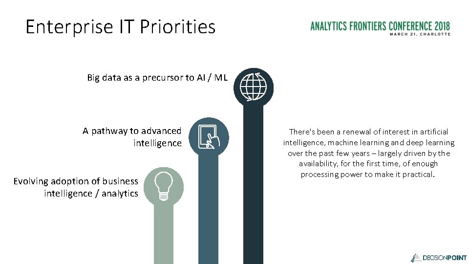 Enterprise IT Priorities Big data as a precursor to AI / ML A pathway