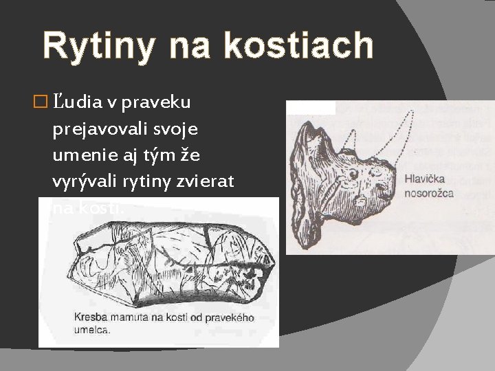 Rytiny na kostiach � Ľudia v praveku prejavovali svoje umenie aj tým že vyrývali