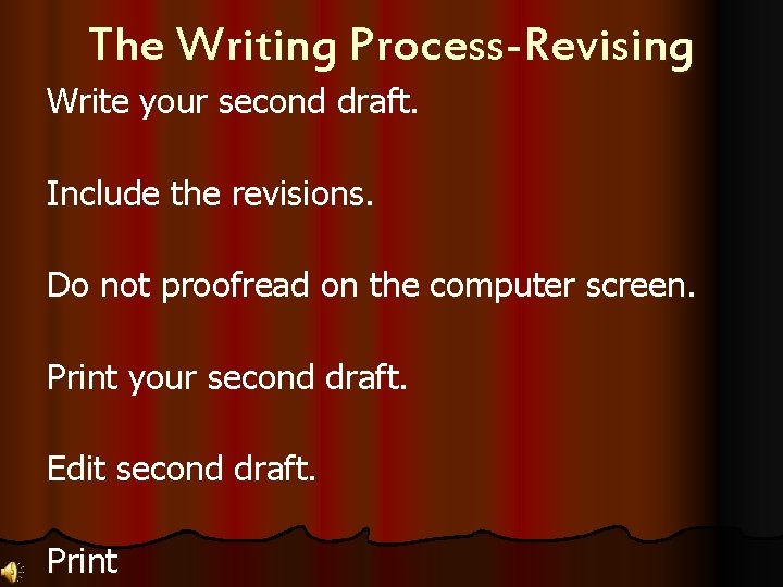 The Writing Process-Revising Write your second draft. Include the revisions. Do not proofread on