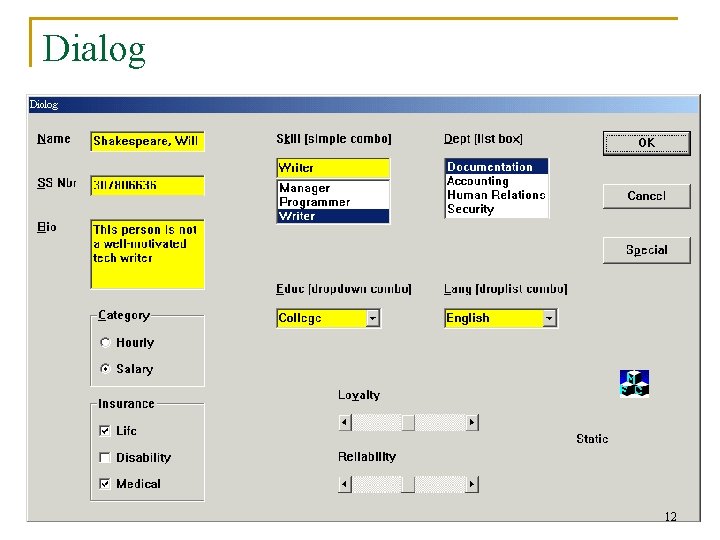 Dialog Class Program Classes Relationships and Common Mechanisms 1 Outline n