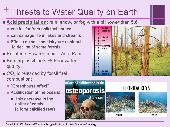 + Threats to Water Quality on Earth n n Acid precipitation: rain, snow, or
