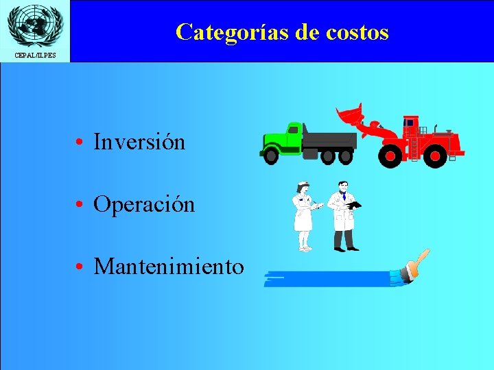 Categorías de costos CEPAL/ILPES • Inversión • Operación • Mantenimiento 