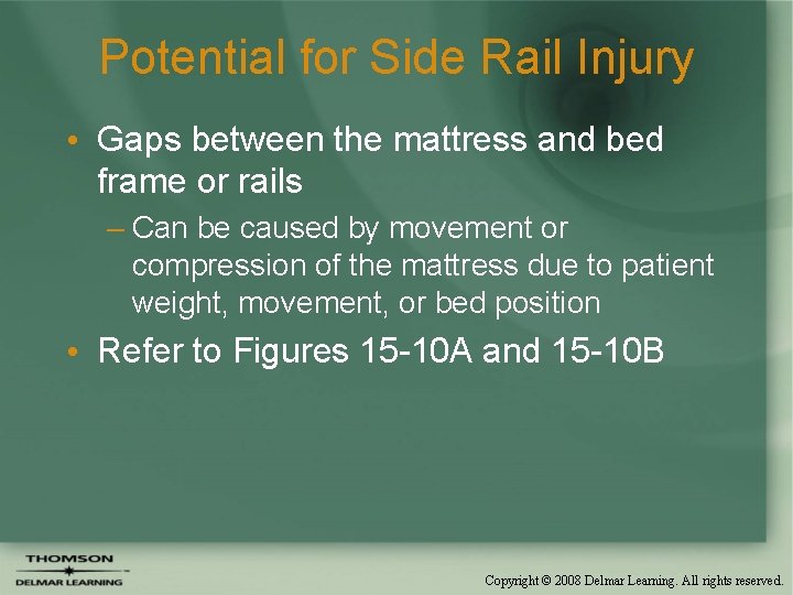 Potential for Side Rail Injury • Gaps between the mattress and bed frame or Potential for Side Rail Injury • Gaps between the mattress and bed frame or