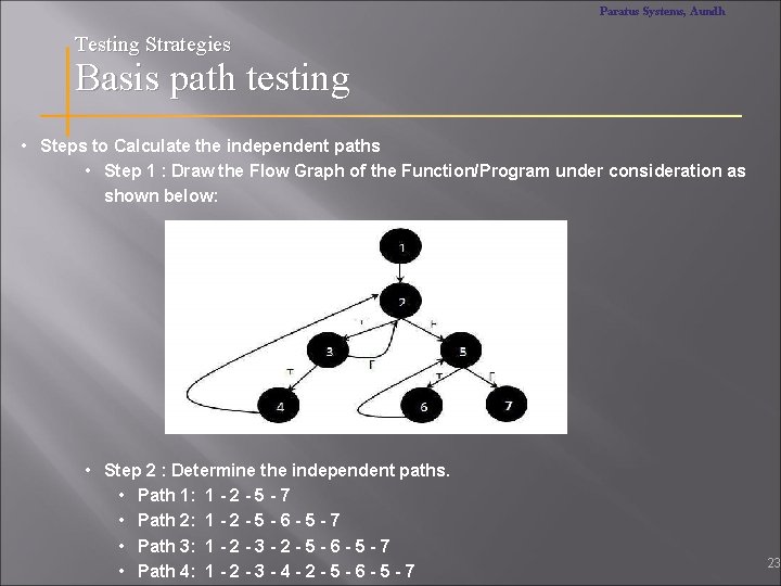 Paratus Systems, Aundh Testing Strategies Basis path testing • Steps to Calculate the independent
