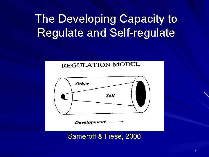 The Developing Capacity to Regulate and Self-regulate Sameroff & Fiese, 2000 7 