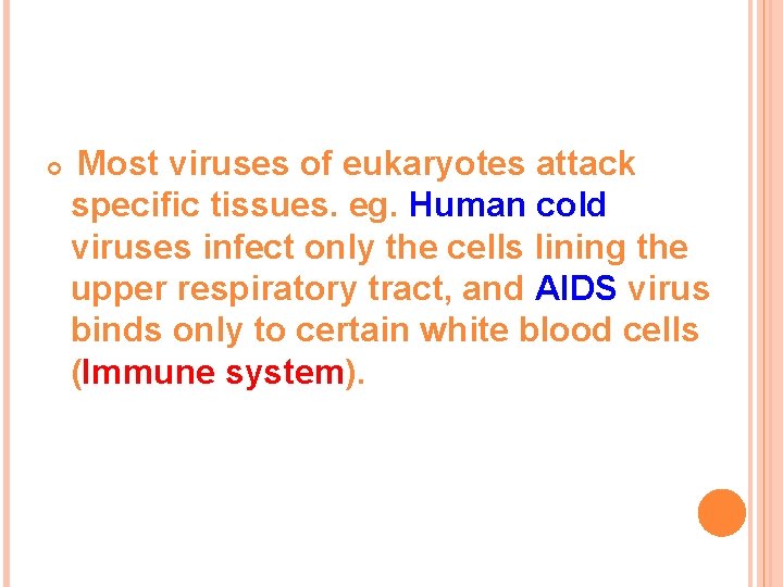  Most viruses of eukaryotes attack specific tissues. eg. Human cold viruses infect only