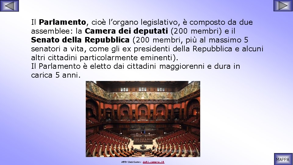 Il Parlamento, cioè l’organo legislativo, è composto da due assemblee: la Camera dei deputati