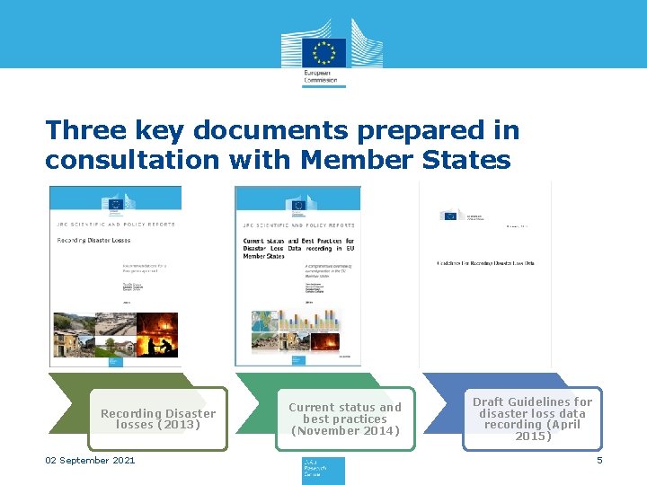 Three key documents prepared in consultation with Member States Recording Disaster losses (2013) 02