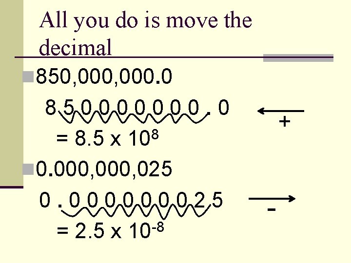 All you do is move the decimal n 850, 000. 0 850000000. 0 =