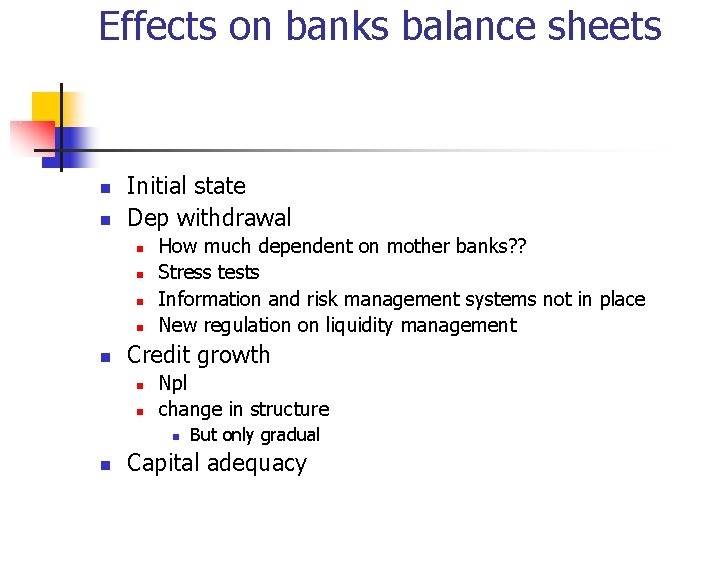 Effects on banks balance sheets n n Initial state Dep withdrawal n n n