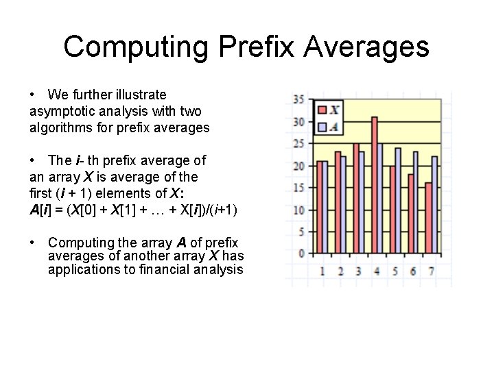Computing Prefix Averages • We further illustrate asymptotic analysis with two algorithms for prefix