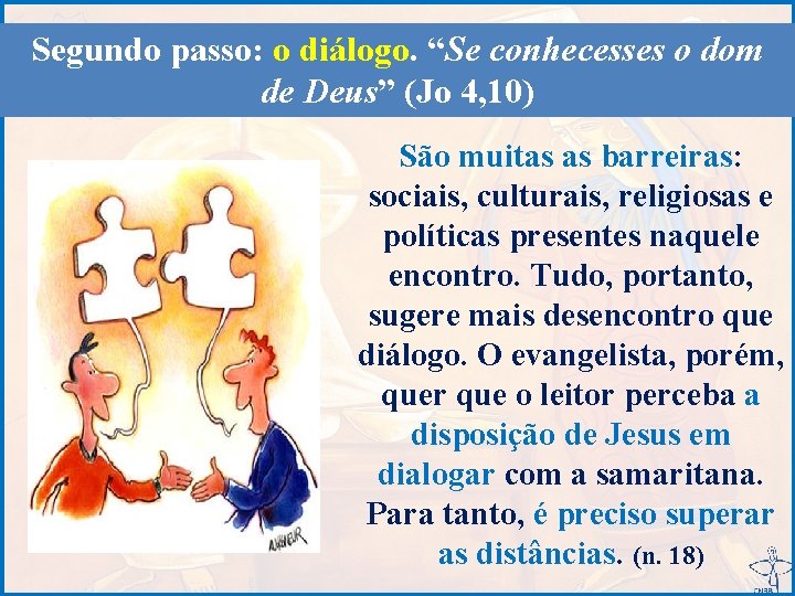 Segundo passo: o diálogo. “Se conhecesses o dom de Deus” (Jo 4, 10) São