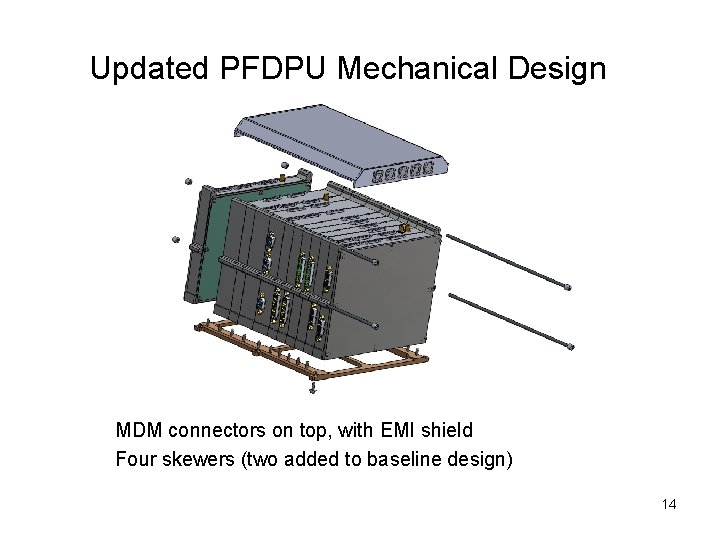 Updated PFDPU Mechanical Design MDM connectors on top, with EMI shield Four skewers (two