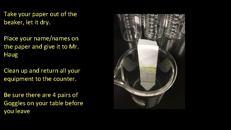 Take your paper out of the beaker, let it dry. Place your name/names on