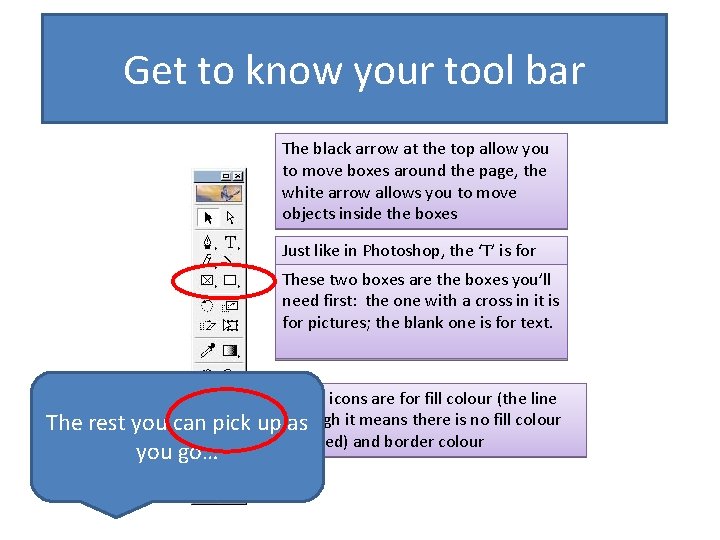 Get to know your tool bar The black arrow at the top allow you