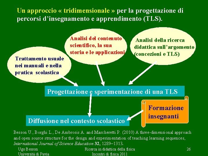 Un approccio « tridimensionale » per la progettazione di percorsi d’insegnamento e apprendimento (TLS).