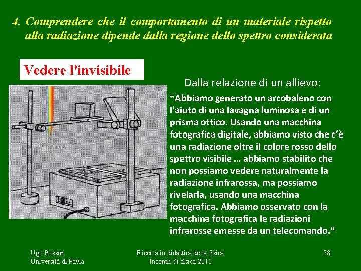 4. Comprendere che il comportamento di un materiale rispetto alla radiazione dipende dalla regione