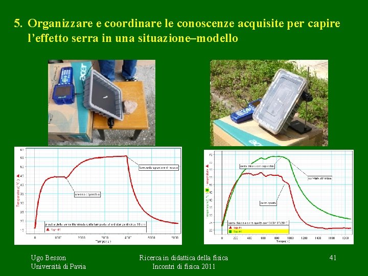 5. Organizzare e coordinare le conoscenze acquisite per capire l’effetto serra in una situazione–modello