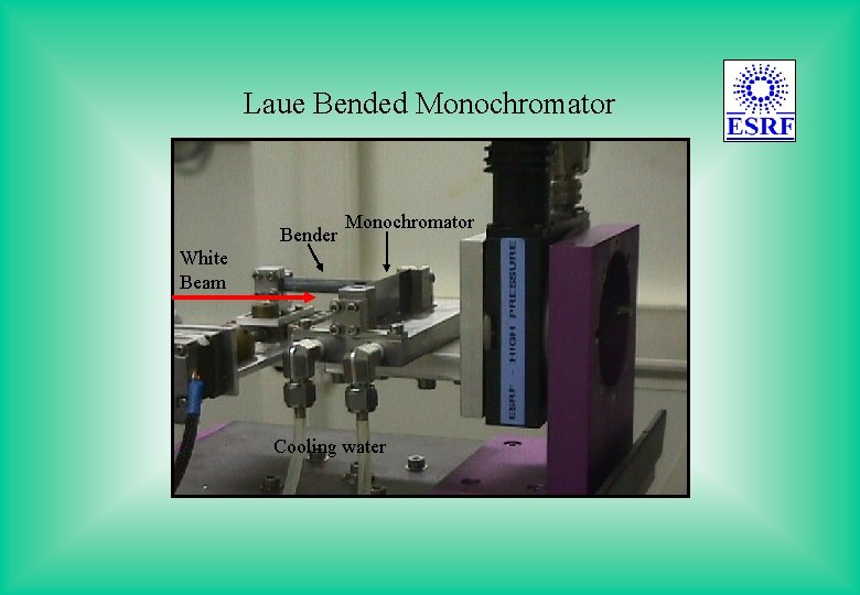 Laue Bended Monochromator Bender Monochromator White Beam Cooling water 