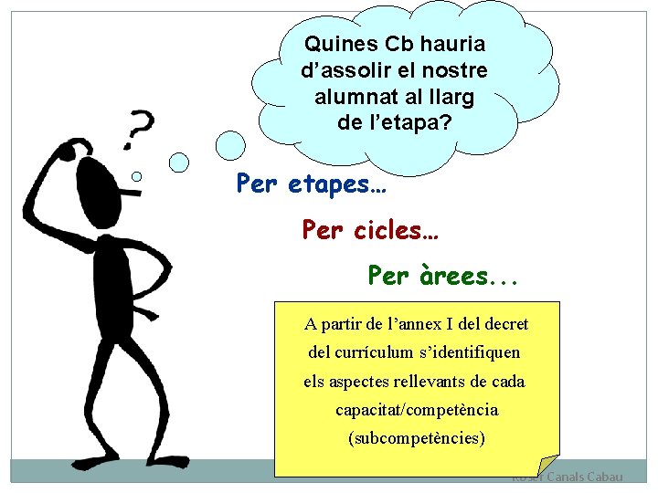 Quines Cb hauria d’assolir el nostre alumnat al llarg de l’etapa? Per etapes… Per