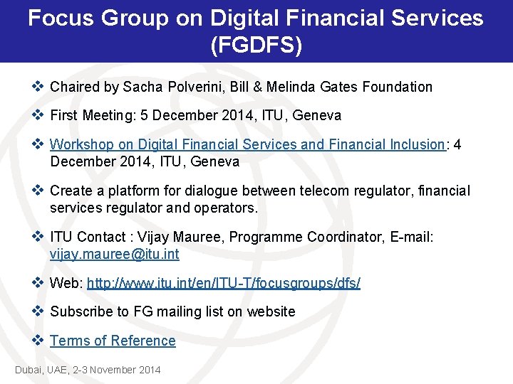 Focus Group on Digital Financial Services (FGDFS) v Chaired by Sacha Polverini, Bill &