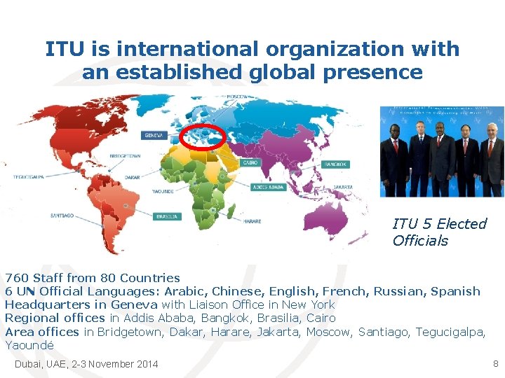 ITU is international organization with an established global presence ITU 5 Elected Officials 760