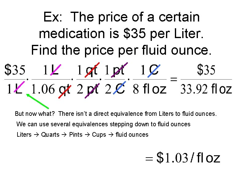 Ex: The price of a certain medication is $35 per Liter. Find the price