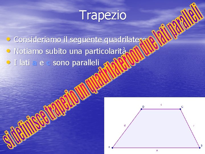 Trapezio • Consideriamo il seguente quadrilatero • Notiamo subito una particolarità • I lati