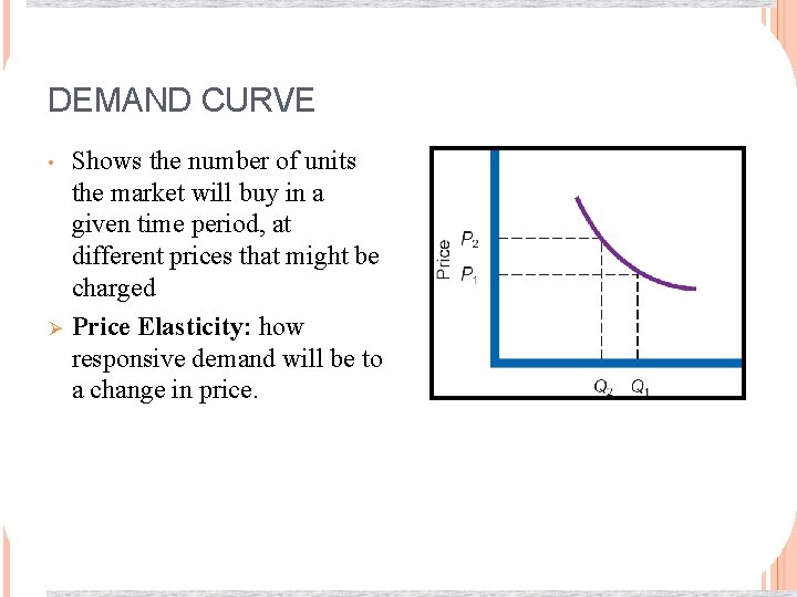 DEMAND CURVE • Ø Shows the number of units the market will buy in