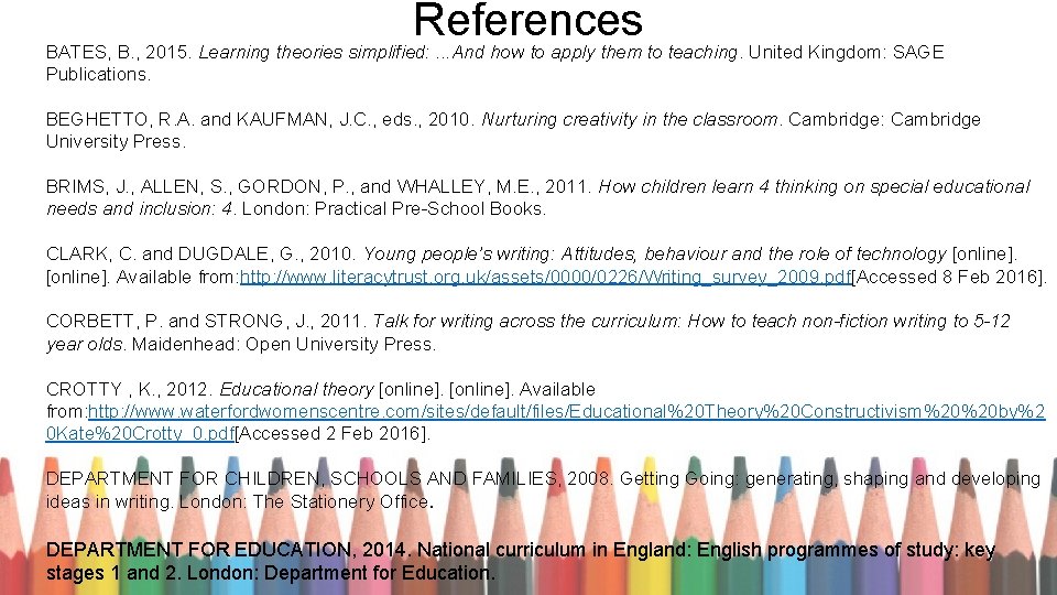 References BATES, B. , 2015. Learning theories simplified: . . . And how to