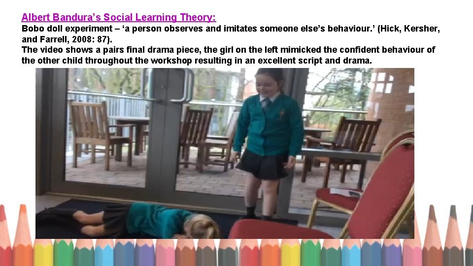 Albert Bandura’s Social Learning Theory: Bobo doll experiment – ‘a person observes and imitates