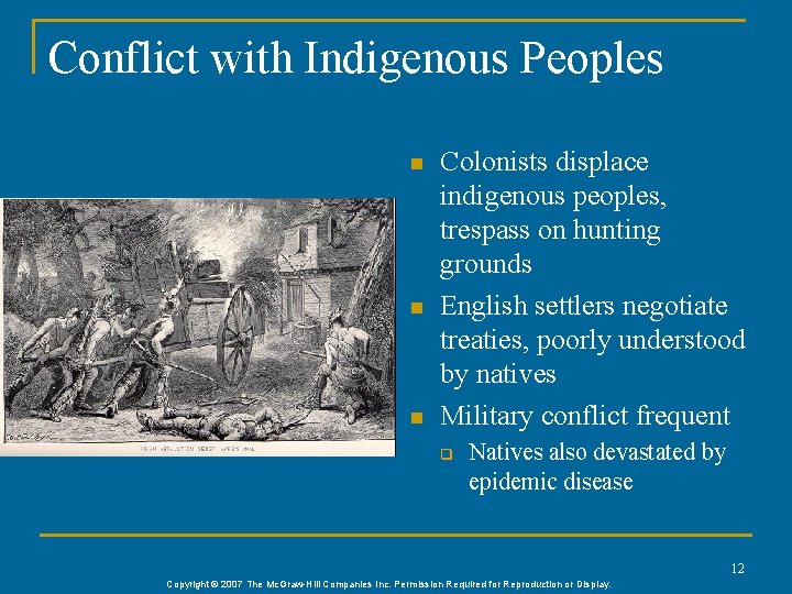 Conflict with Indigenous Peoples n n n Colonists displace indigenous peoples, trespass on hunting