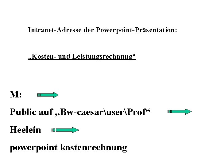 Intranet-Adresse der Powerpoint-Präsentation: „Kosten- und Leistungsrechnung“ M: Public auf „Bw-caesaruserProf“ Heelein powerpoint kostenrechnung 