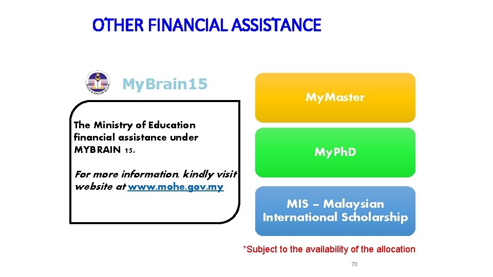 OTHER FINANCIAL ASSISTANCE My. Brain 15 The Ministry of Education financial assistance under MYBRAIN