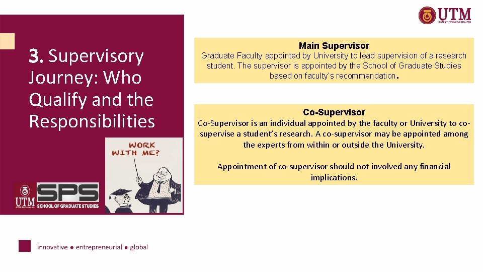 3. Supervisory Journey: Who Qualify and the Responsibilities Main Supervisor Graduate Faculty appointed by