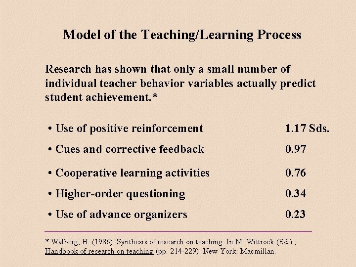 Model of the Teaching/Learning Process Research has shown that only a small number of Model of the Teaching/Learning Process Research has shown that only a small number of